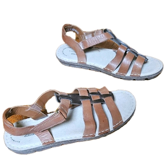 Clarks Women's Shoes Leather Gladiator Sandals Size 6.5M Brown Flat Comfort Walk - Picture 1 of 5